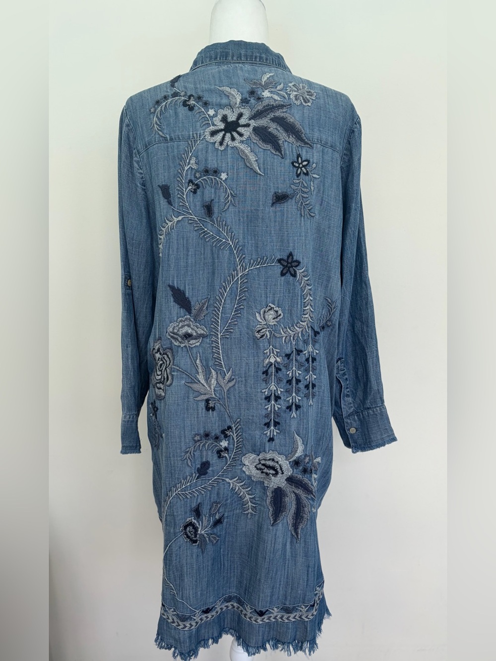 Kyla Seo Embroidered Chambray Button Front Shirt Dress Large - Picture 9 of 13